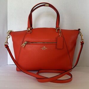Coach Prairie Satchel Deep Coral Pebble Leather Medium Crossbody Bag